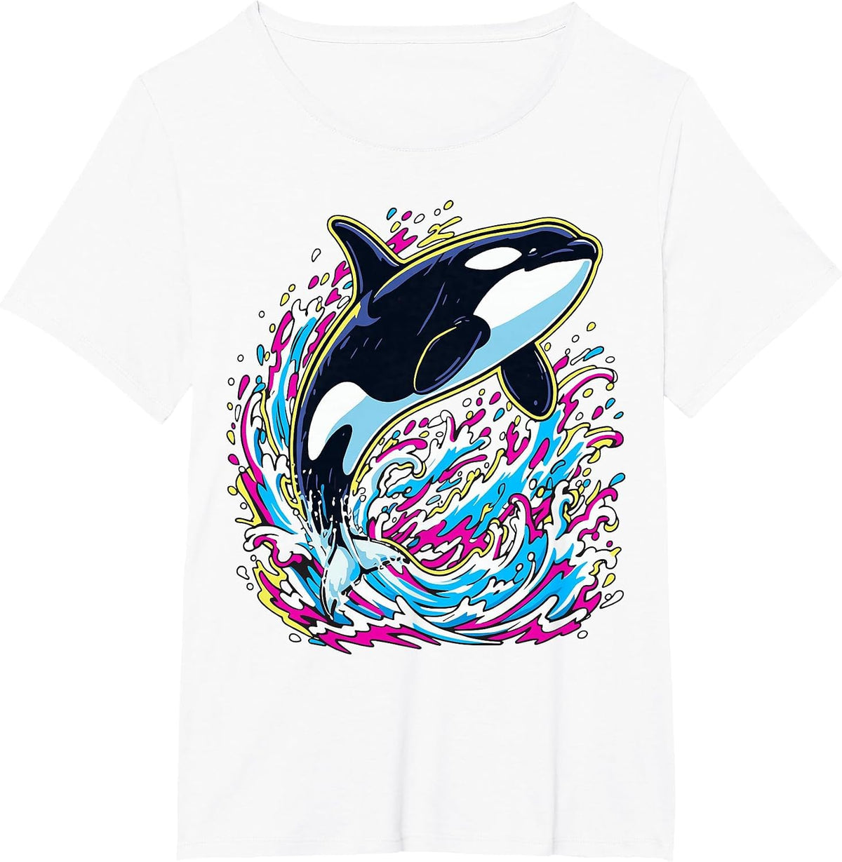 Colorful Animal Ocean Orca Killer Whale T-Shirt - White