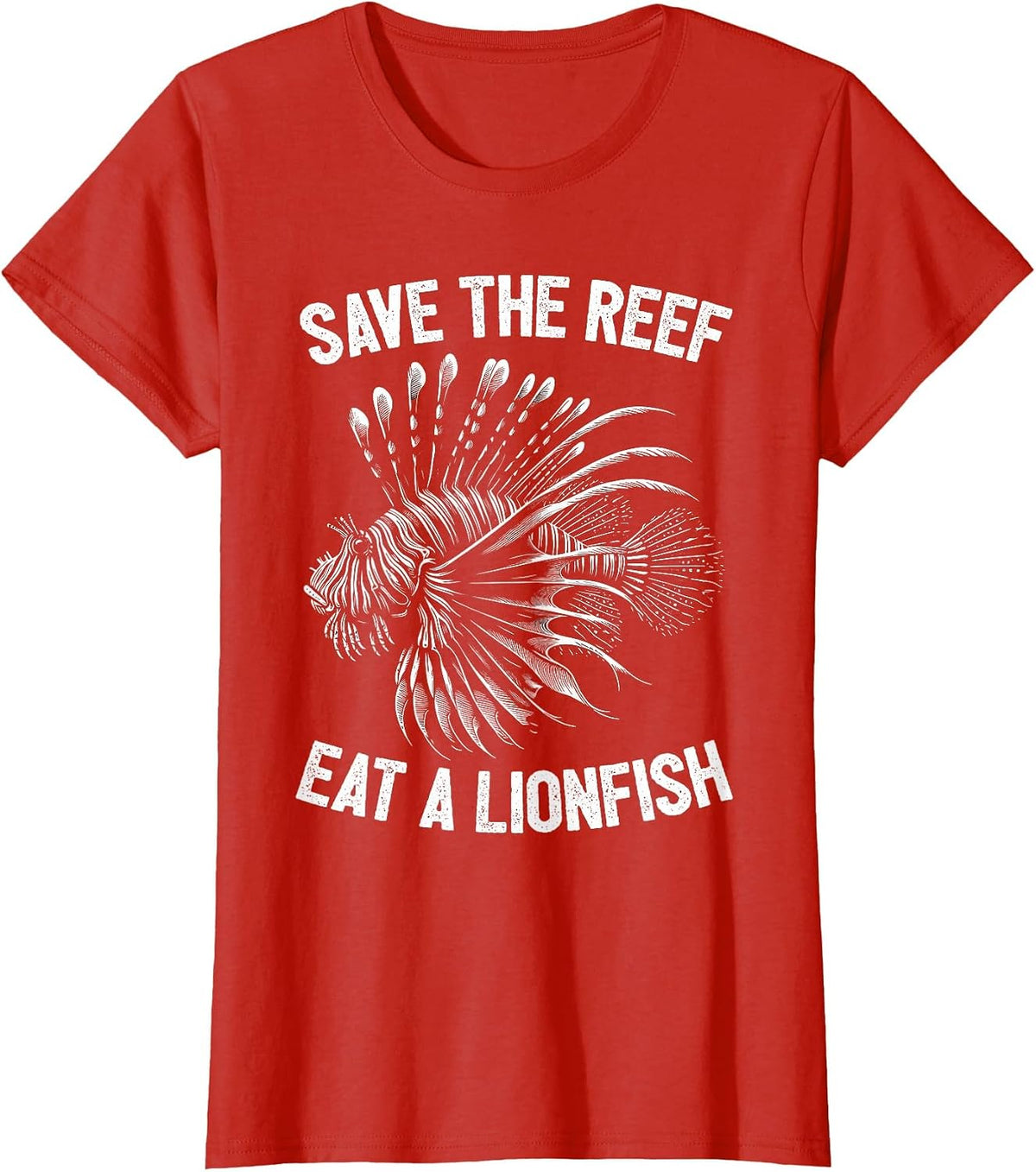 Save The Reef Eat A Lionfish Funny Lion Fish T-Shirt - Red
