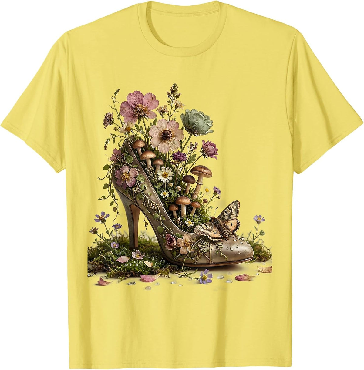 Men's Gigi Floral High Heel Graphic Design T-Shirt - Lemon Yellow
