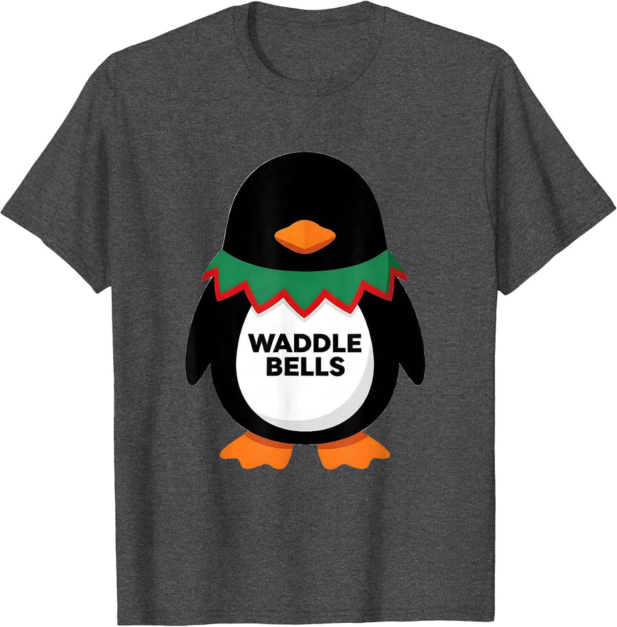 Men's Waddle Bells Funny Penguin Lover Christmas Humor Cute T-Shirt - Dark Heather Grey