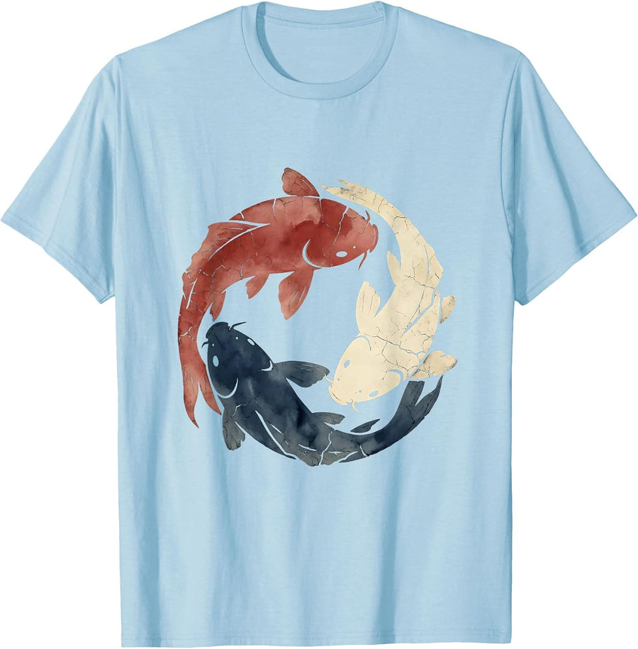 Men's Red White and Blue Koi Fish Circle Design T-Shirt - Baby Blue