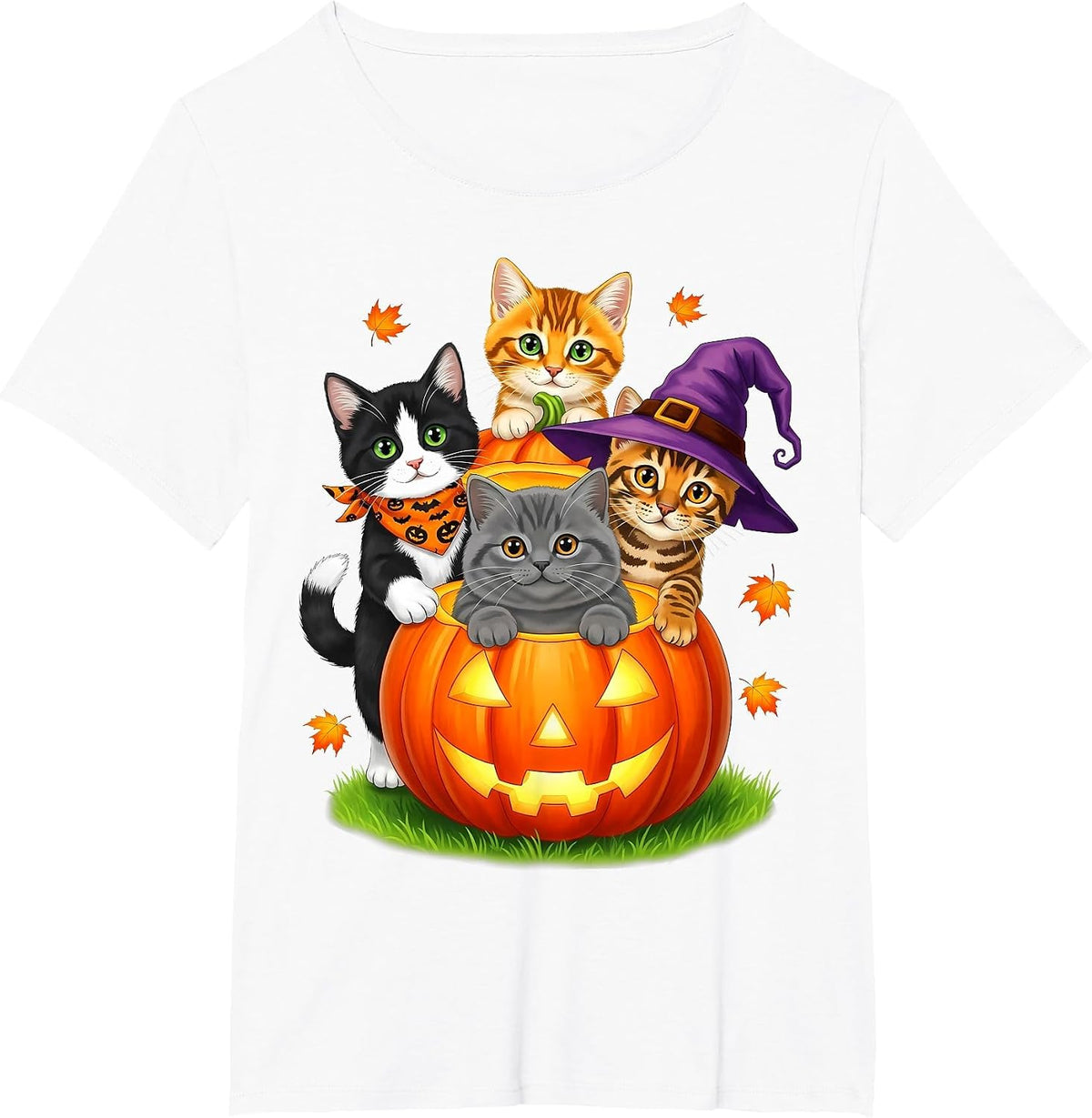 Cute Kittens Pumpkin Halloween Spooky Season Men Women Kids T-Shirt - White