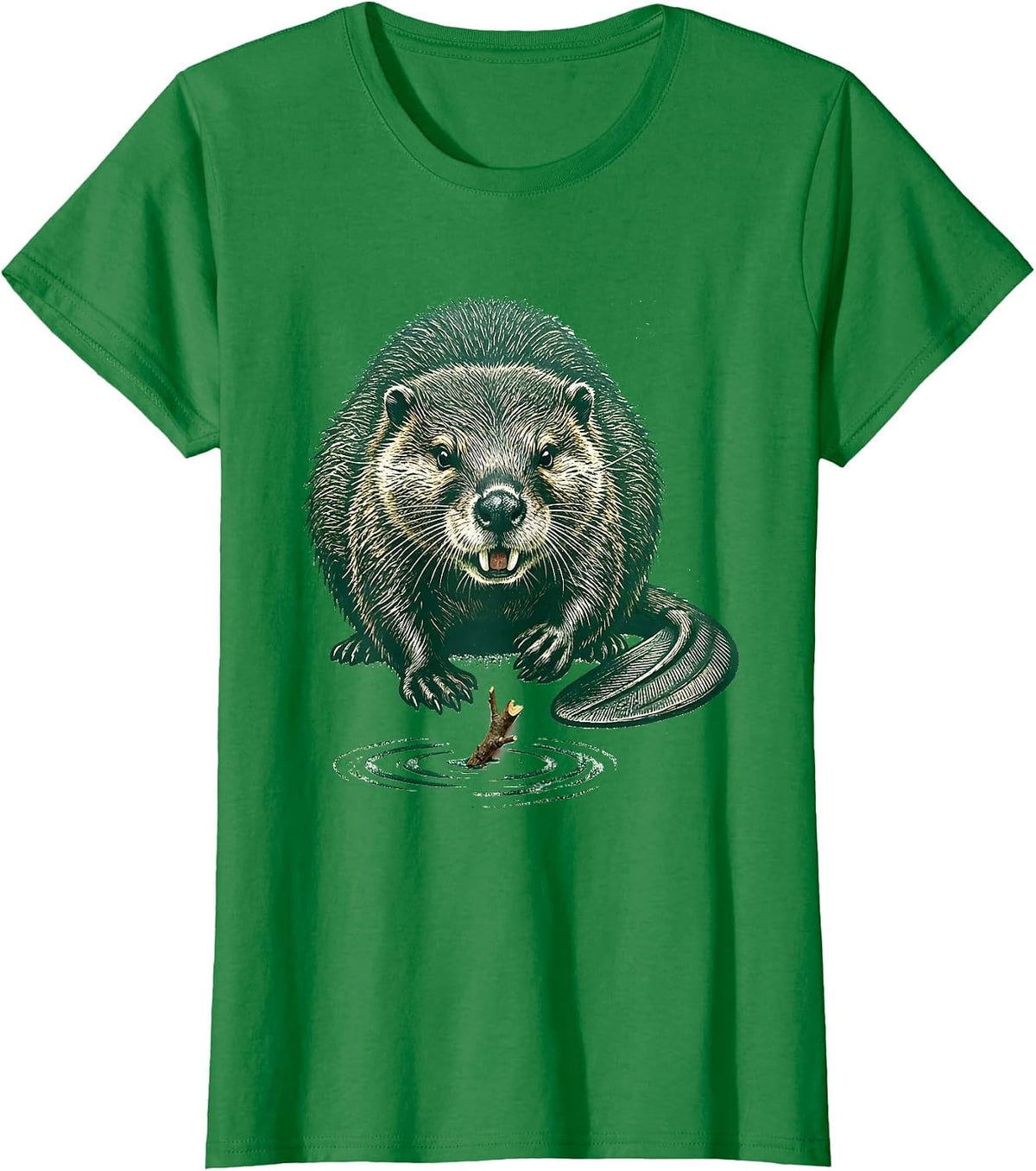 Women's Oversized Beaver Rubber Stamp Adult Humor Gift T-Shirt - Kelly Green