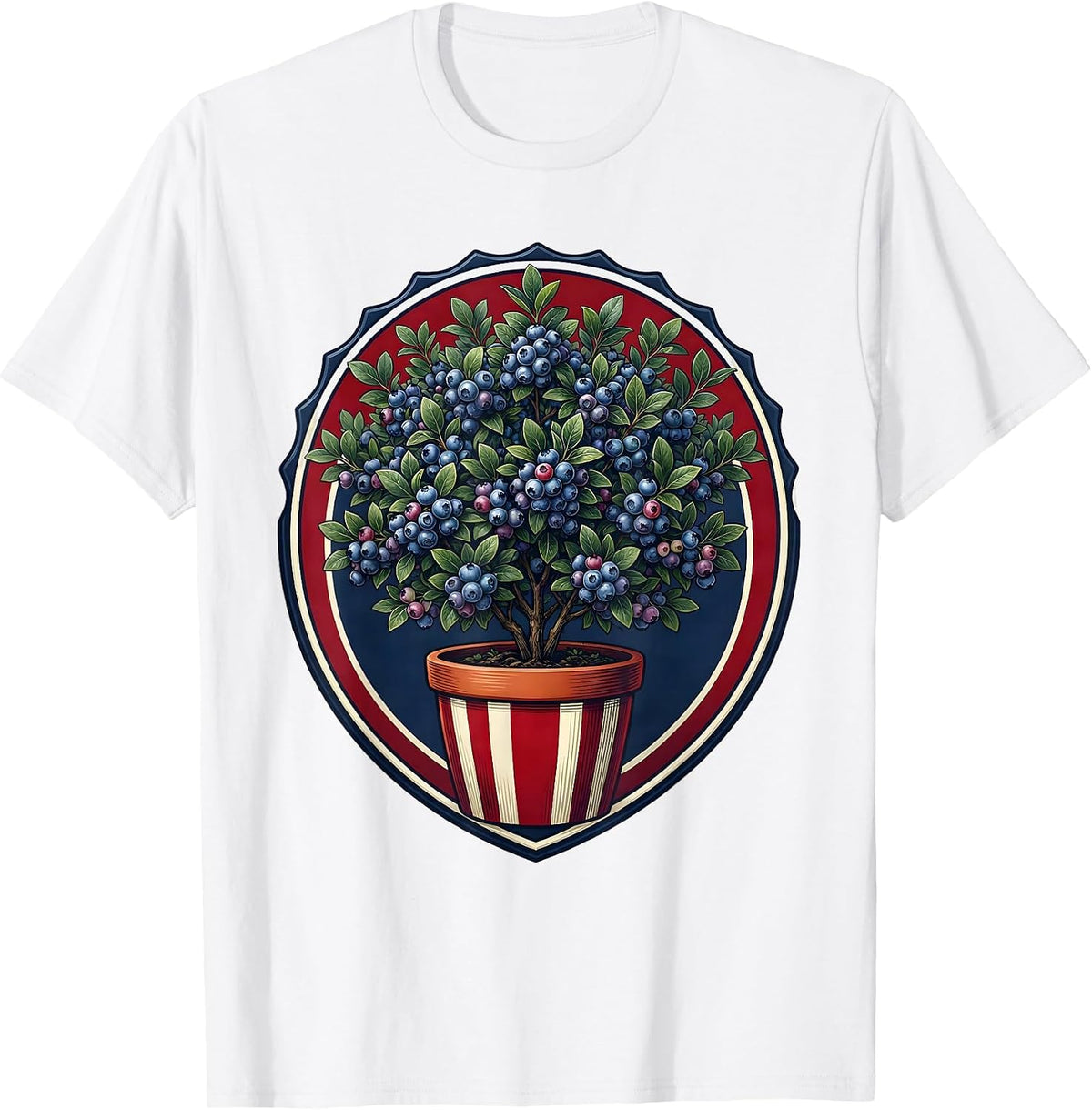 Men's Red White and Blueberry Patriotic Bush Design T-Shirt - White