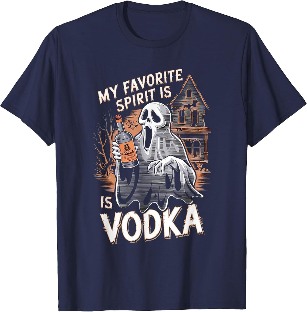 My Favorite Spirit is Vodka Ghost Halloween Vodka T-Shirt - Navy Blue