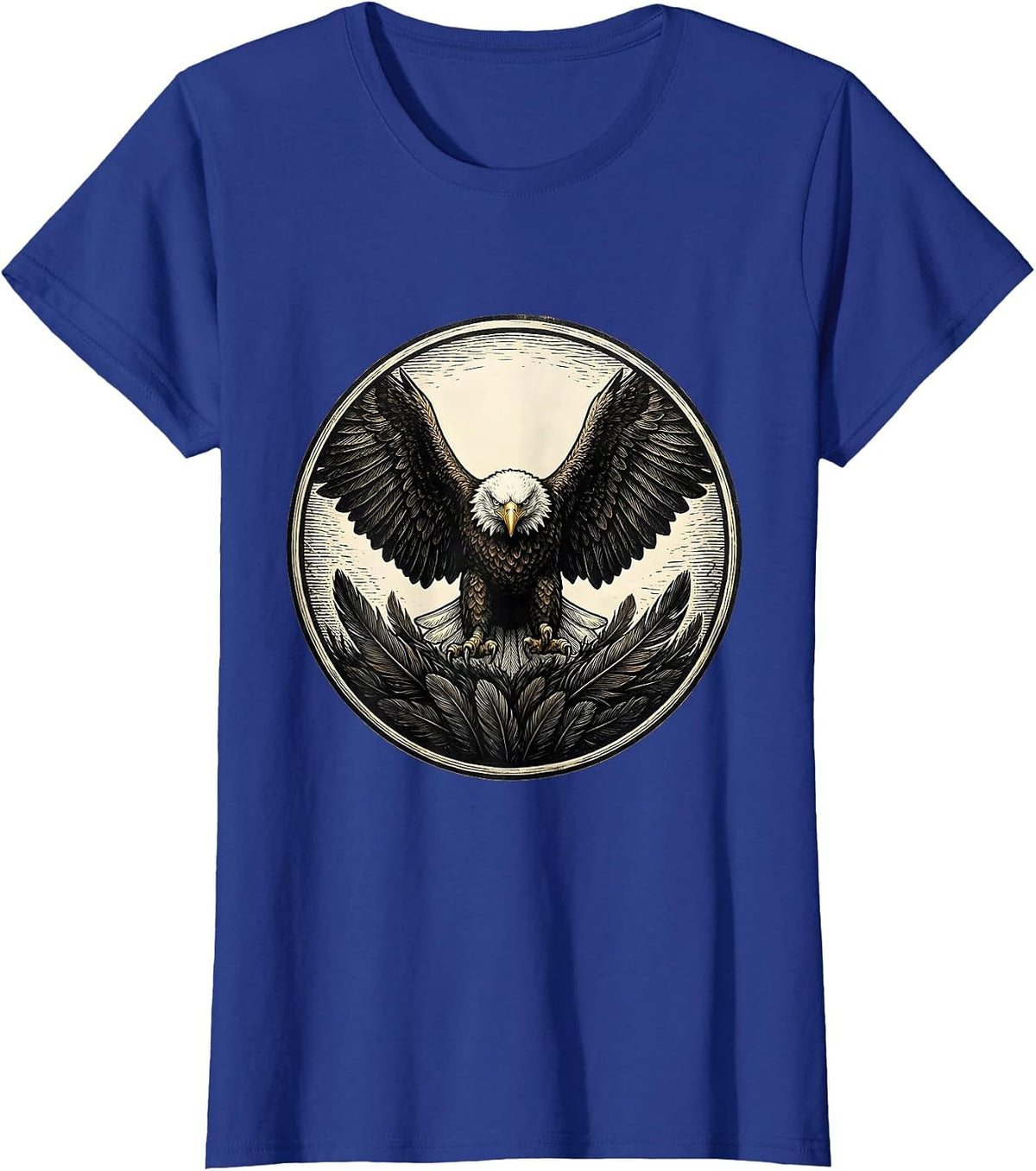 Women's Bald Eagle Sealed Badge Vintage Mascot Pride T-Shirt - Royal Blue
