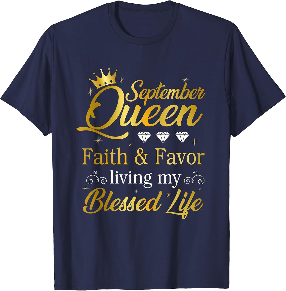 September Queen Living My Best Life Virgo Libra Black Queen T-Shirt - Navy Blue