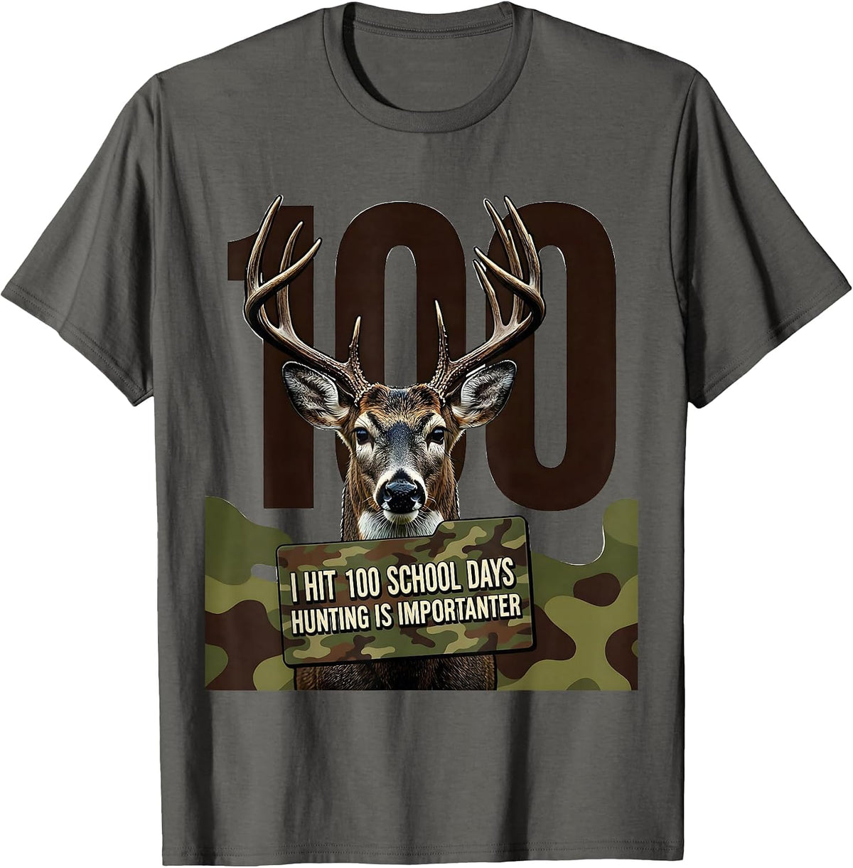 Men's I Hit 100 School Days, Hunting Is Importanter Camo T-Shirt - Asphalt Grey