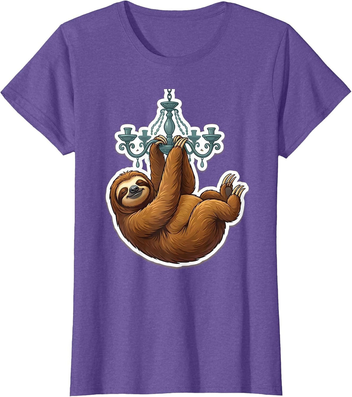 Silly Sloth Hanging From a Chandelier T-Shirt - Purple Heather