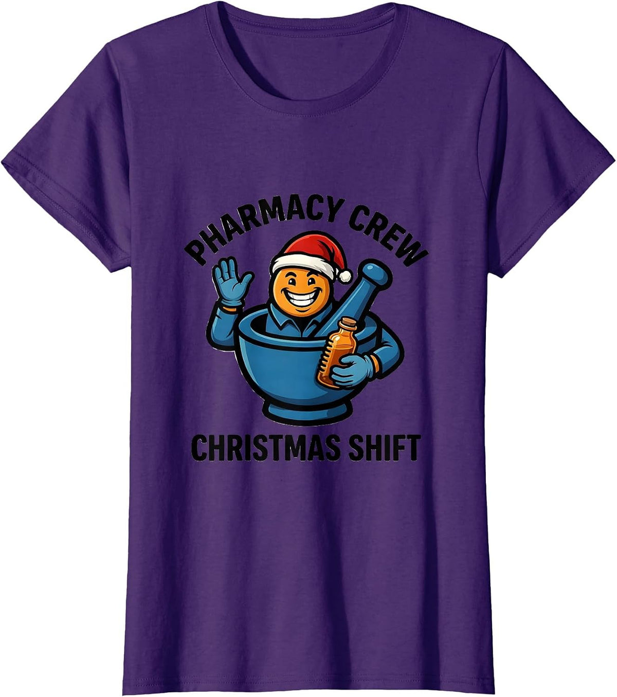 Women's Pharmacy Crew Christmas Shift Funny Pharmacist Tech Holiday T-Shirt - Purple