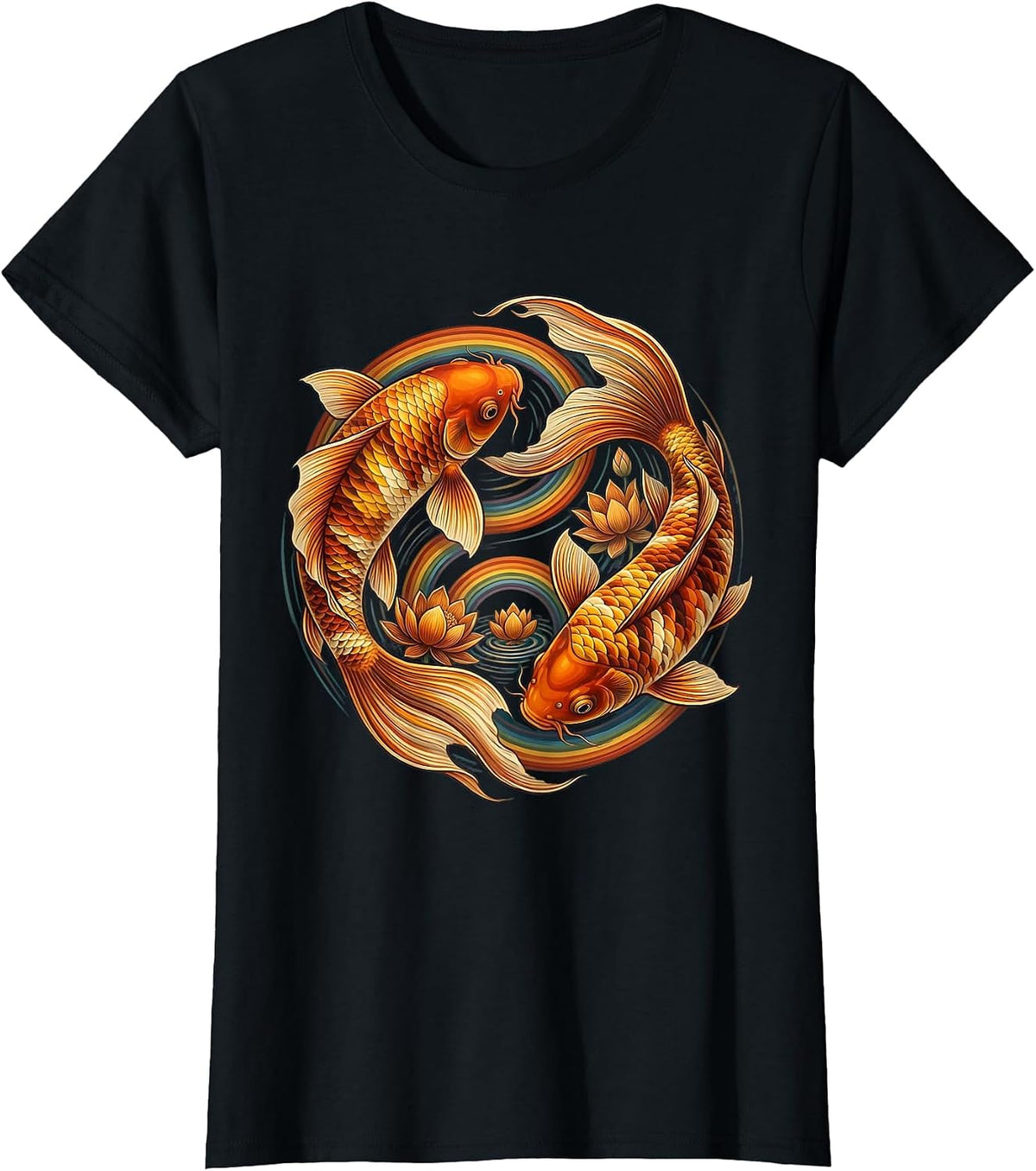 6 7 Matching Koi Fish Yin Yang Circle Design T-Shirt - Black