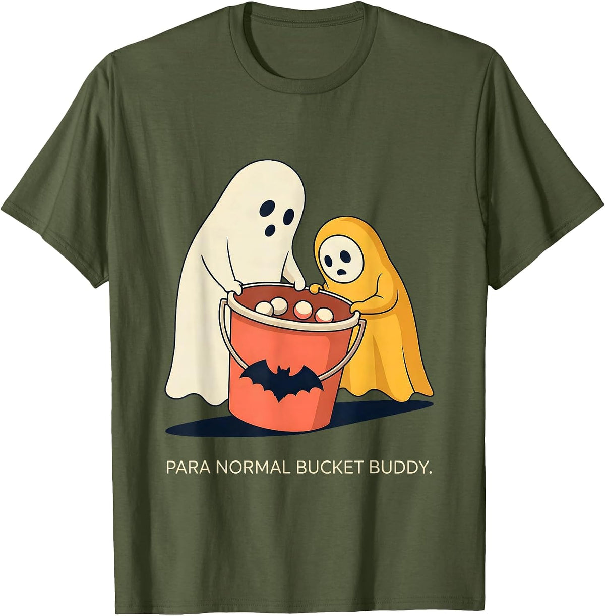 Men's Para Normal Bucket Buddy Funny Para Teacher Ghost Halloween T-Shirt - Olive Green