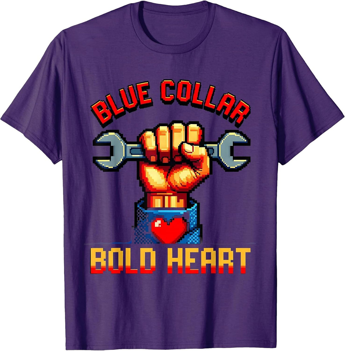 Blue Collar Bold Heart Labor Day Graphic Design T-Shirt - Purple