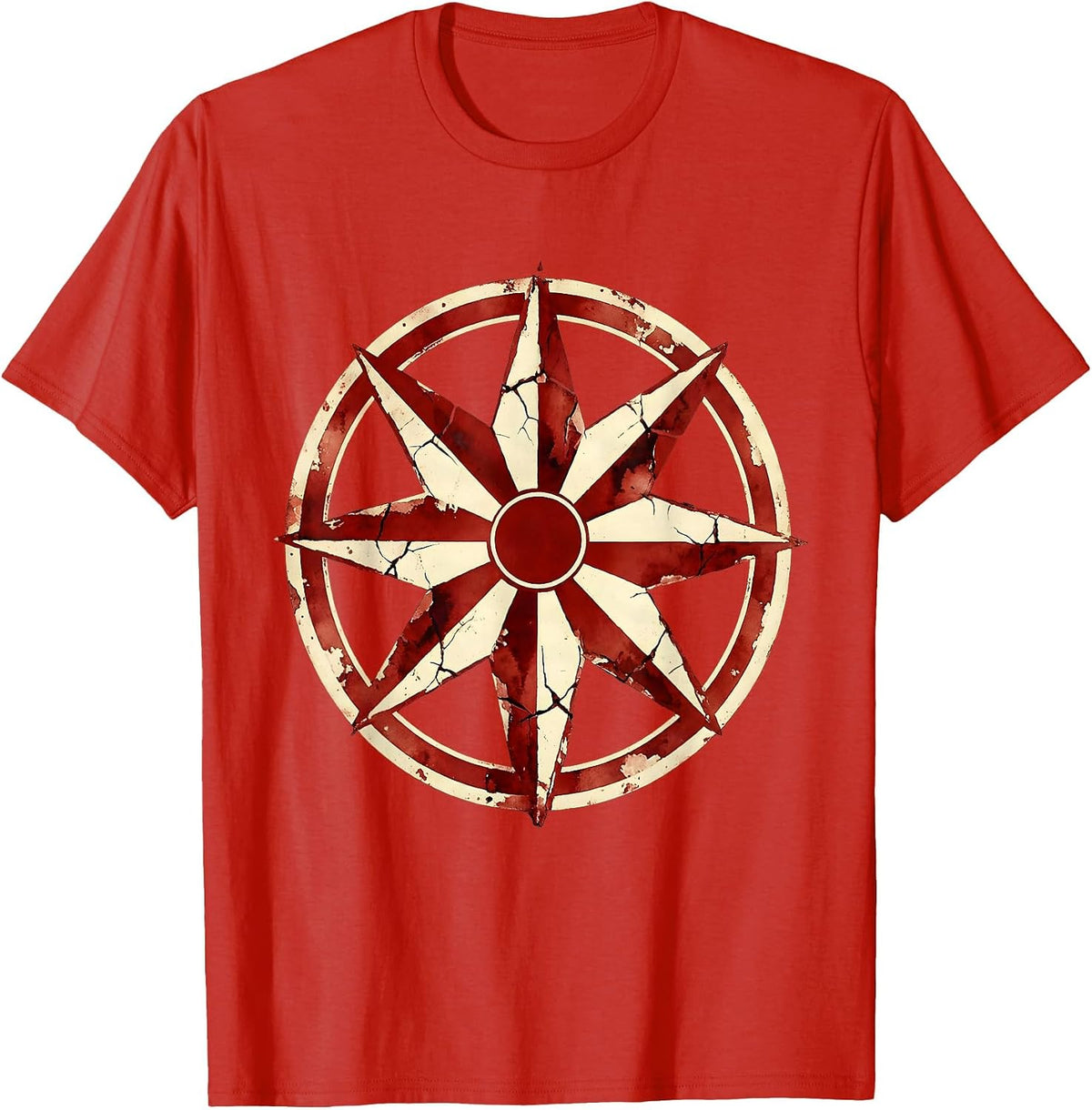 Men's Red White and Blue Fireworks Over Ocean Waves T-Shirt - Red