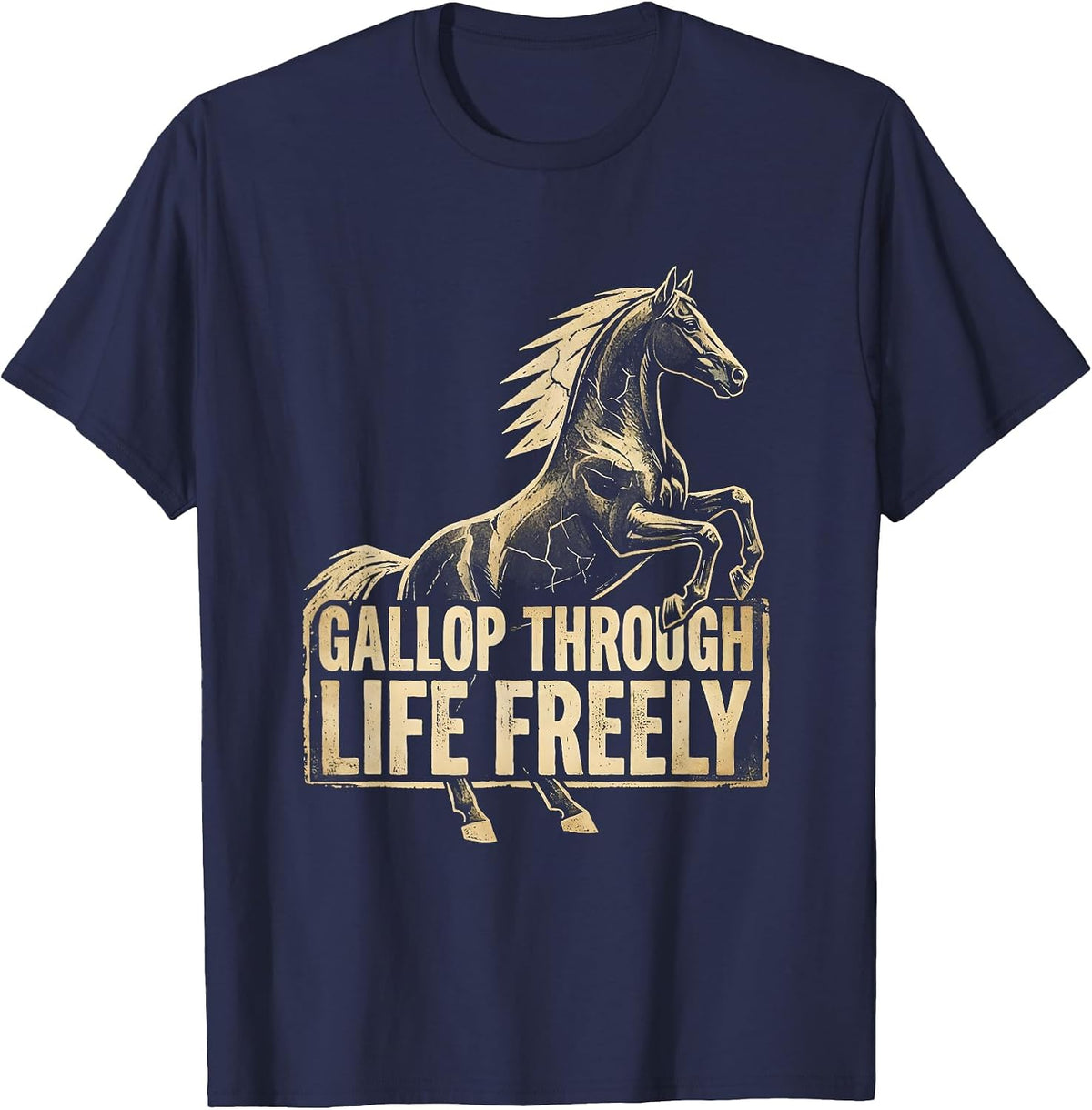 Gallop Through Life Freely Horse Design T-Shirt - Navy Blue