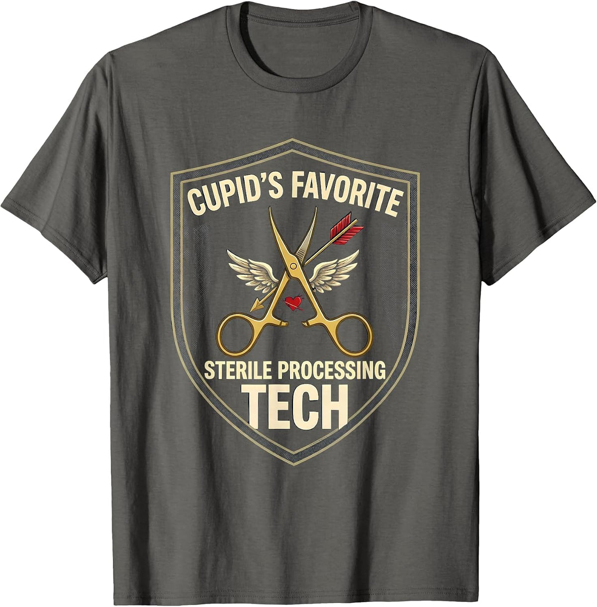 Cupid's Favorite Sterile Processing Tech Nurse T-Shirt - Asphalt Grey