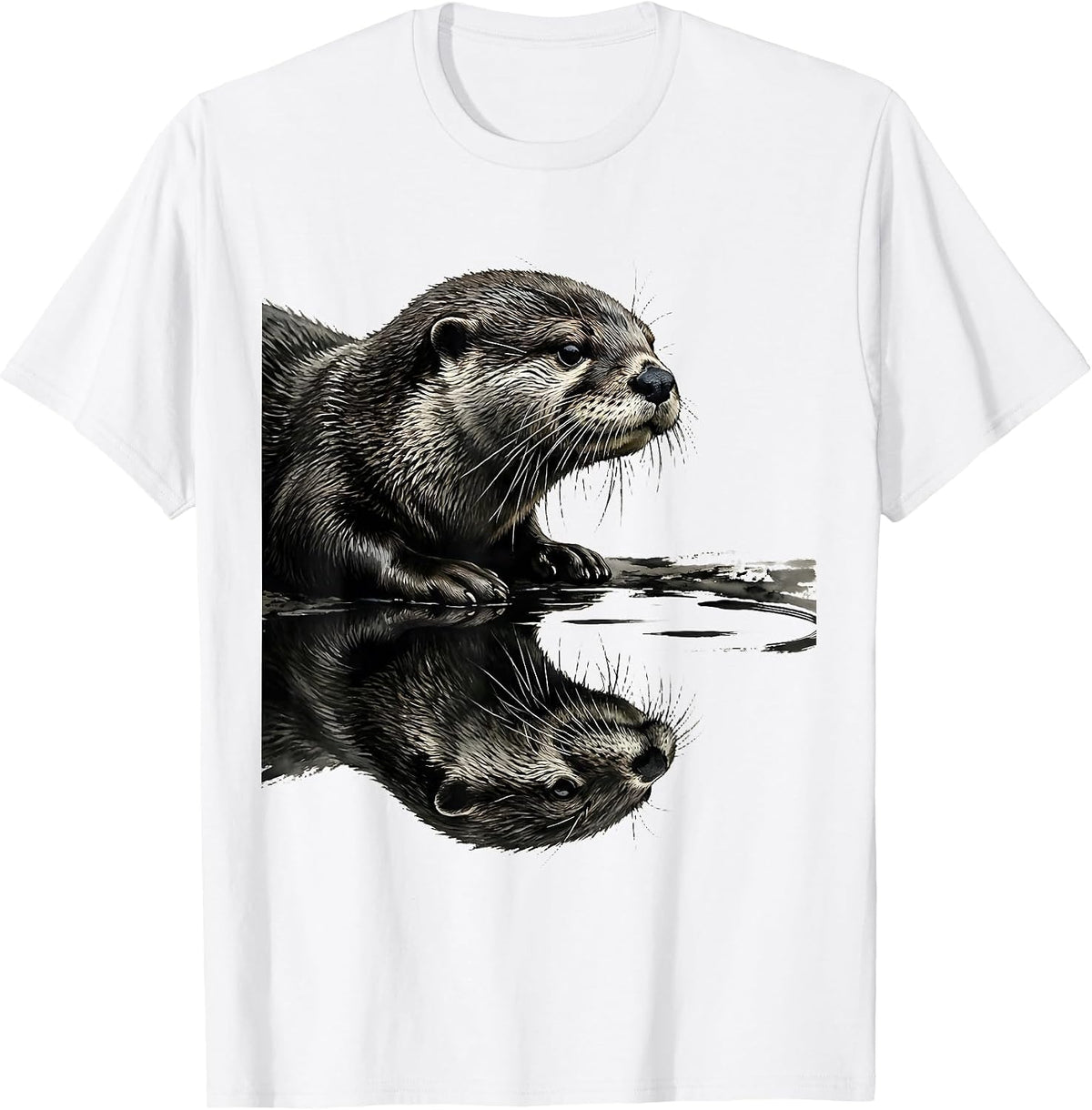 Men's Funny Otter Lover Ink Brush Novelty Gift T-Shirt - White