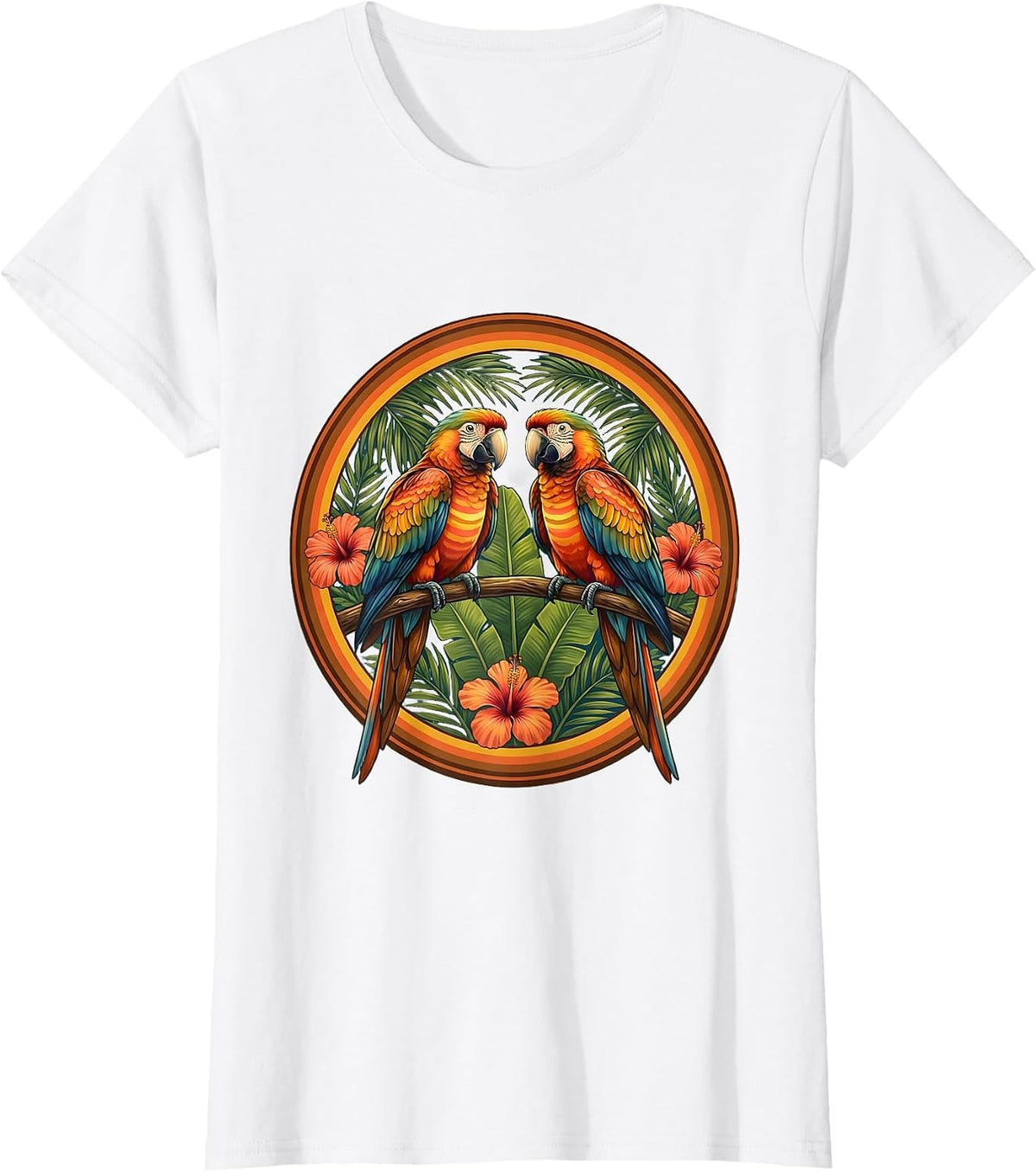 Women's Tropical Parrot Aloha Print Hawaiian Design T-Shirt - White
