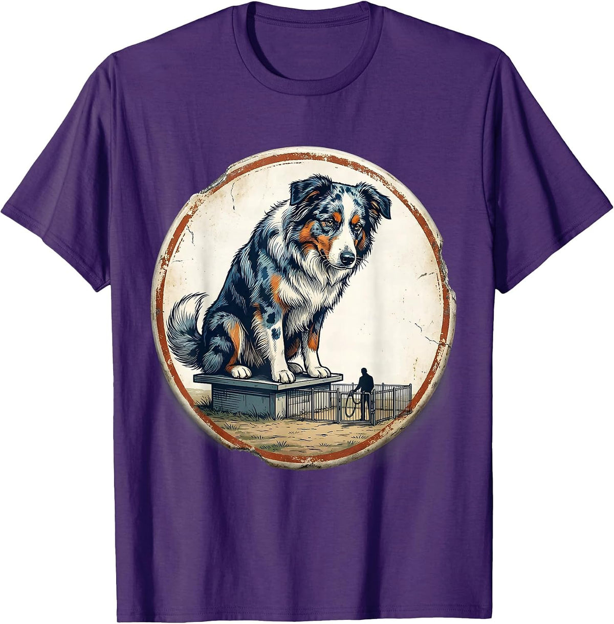 Sealed Aussie Badge Vintage Dog Owner Gift T-Shirt - Purple