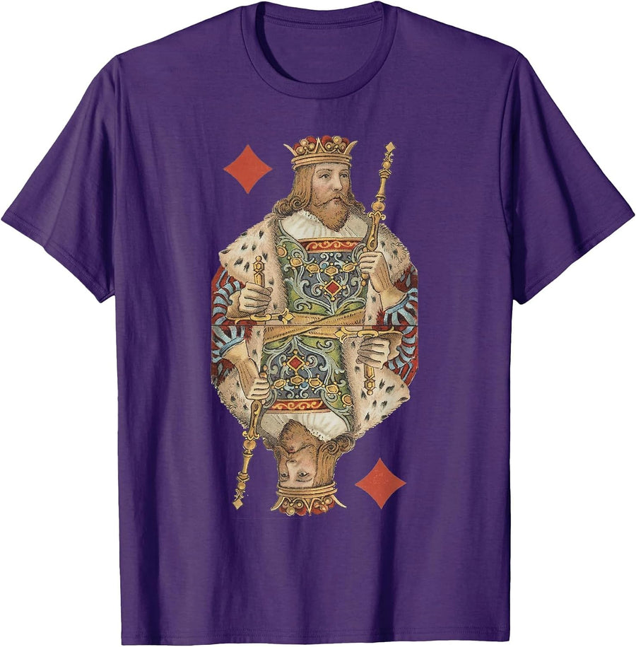 King of Diamonds Antique Art Nouveau Playing Card Art T-Shirt, Men, Purple, Small - As Pictured