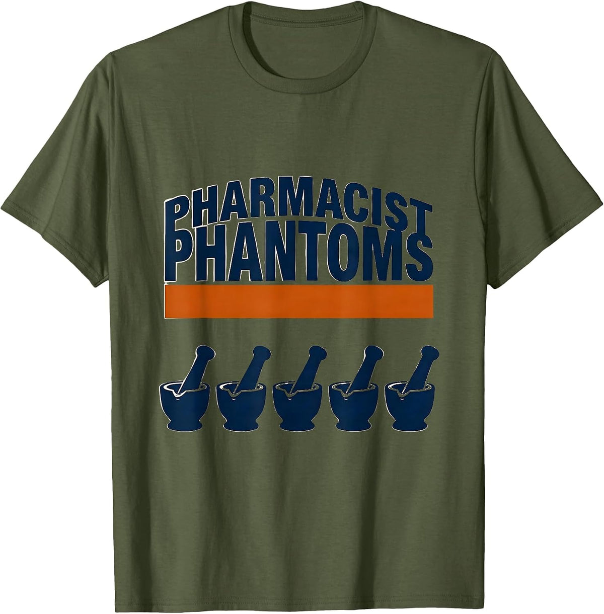 Men's Pharmacist Phantoms Sports Halloween Pharmacy Crew Halloween T-Shirt - Olive Green