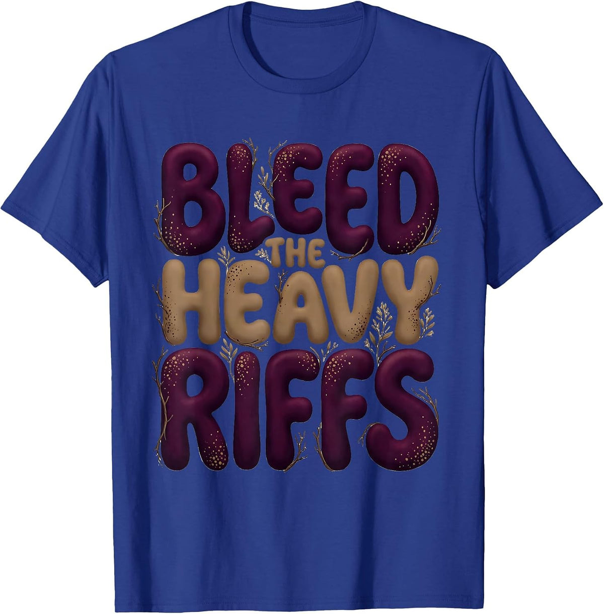 Bleed the Heavy Riffs Metal Music Design T-Shirt - Royal Blue