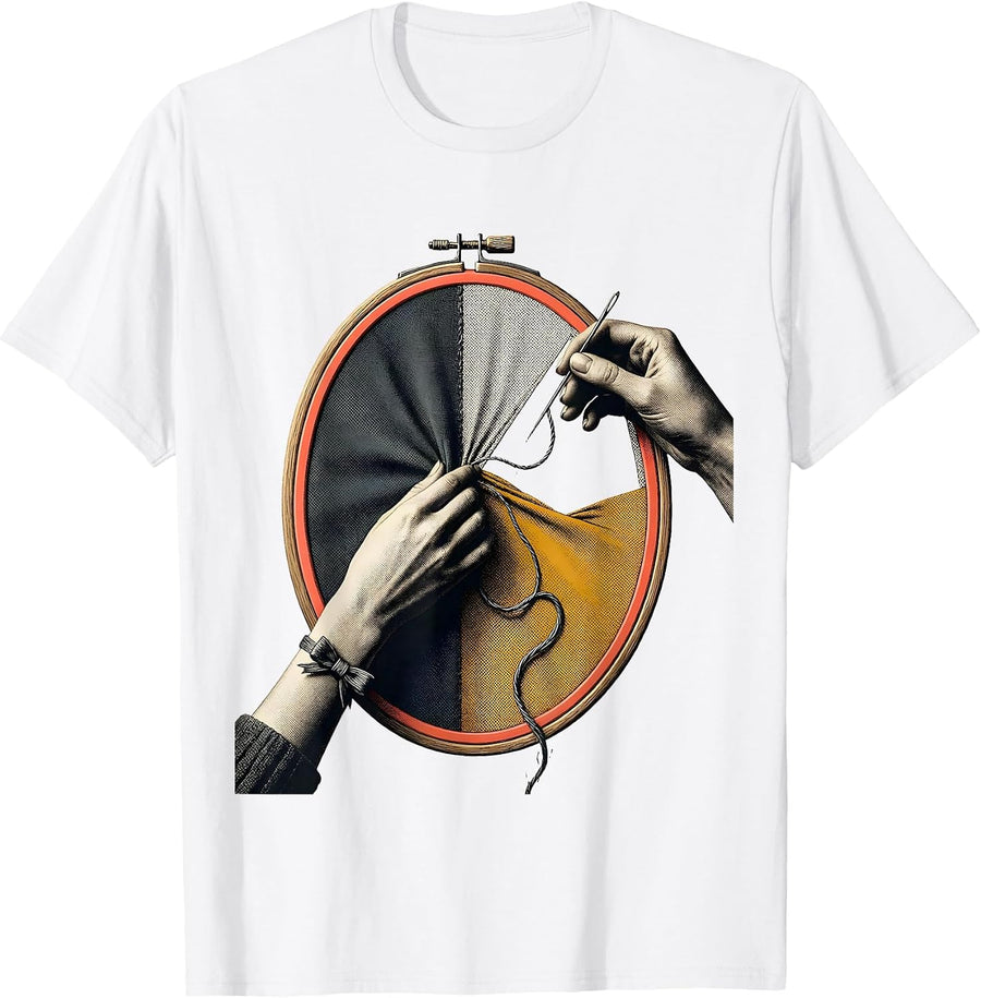 Men's Embroidery Hoop Midcentury Modern Girls Gift T-Shirt - White