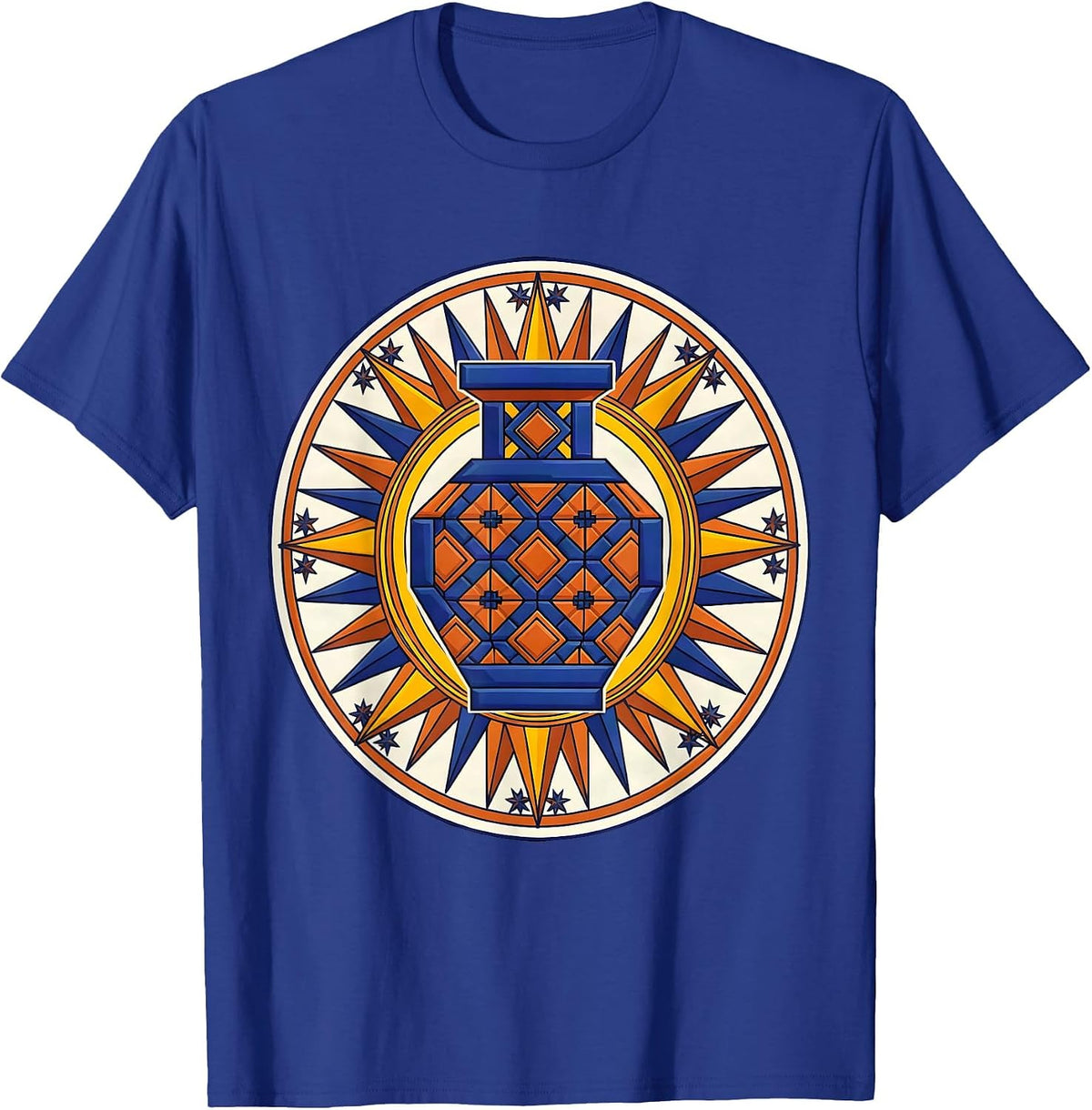 Men's Talavera Pottery Vase Mexican Folk Art Design T-Shirt - Royal Blue