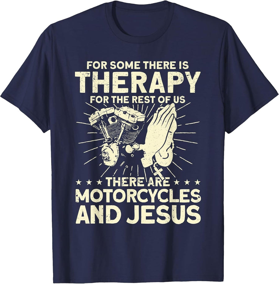 Christian Motorcycle Biker Motorcycles and Jesus Faith T-Shirt - Navy Blue