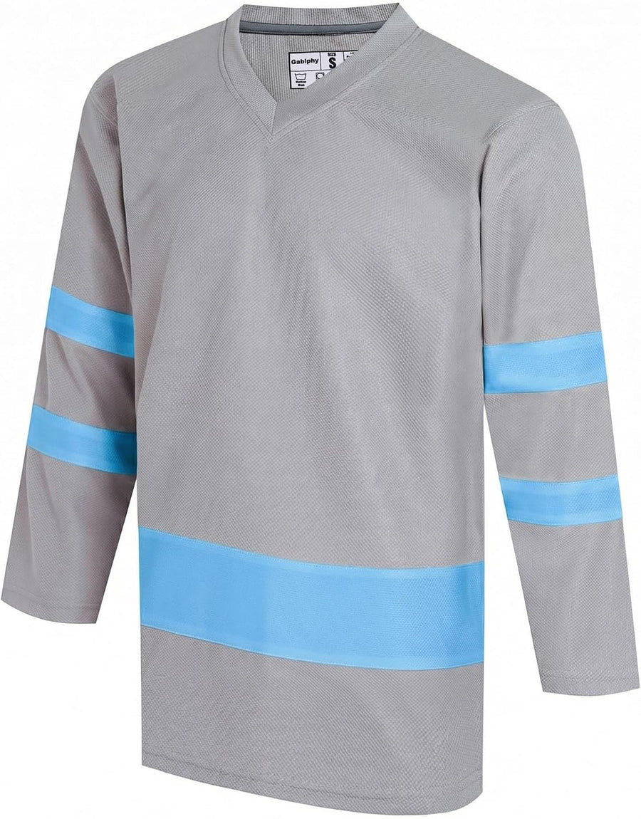 Ice Hockey Practice Jerseys for Men Women League Team Athletic Classic Long Sleeve Jersey - Gray Jersey-light Blue Stripe