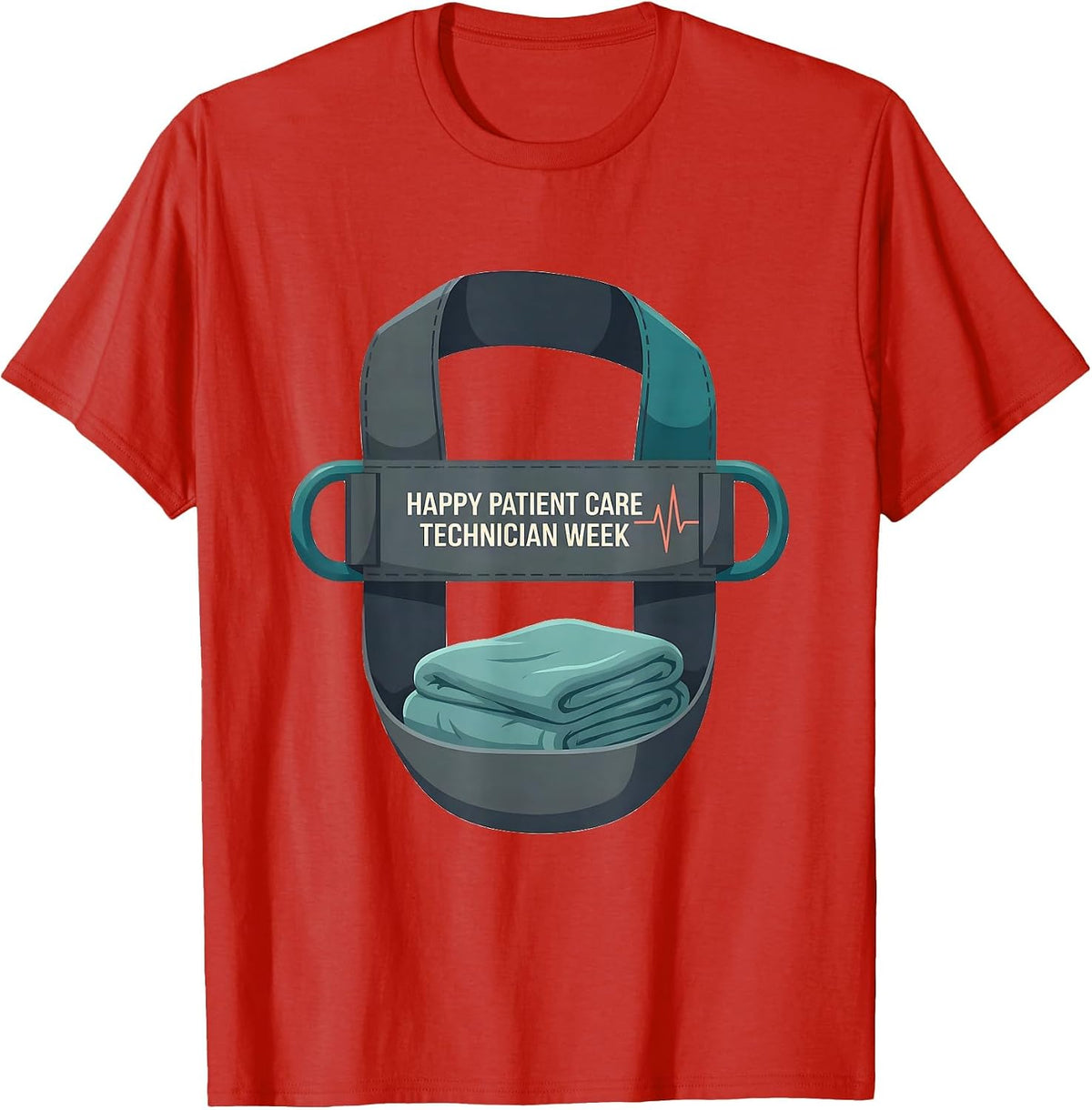 Men's Happy Patient Care Technician Week Flat Vector Appreciation T-Shirt - Red