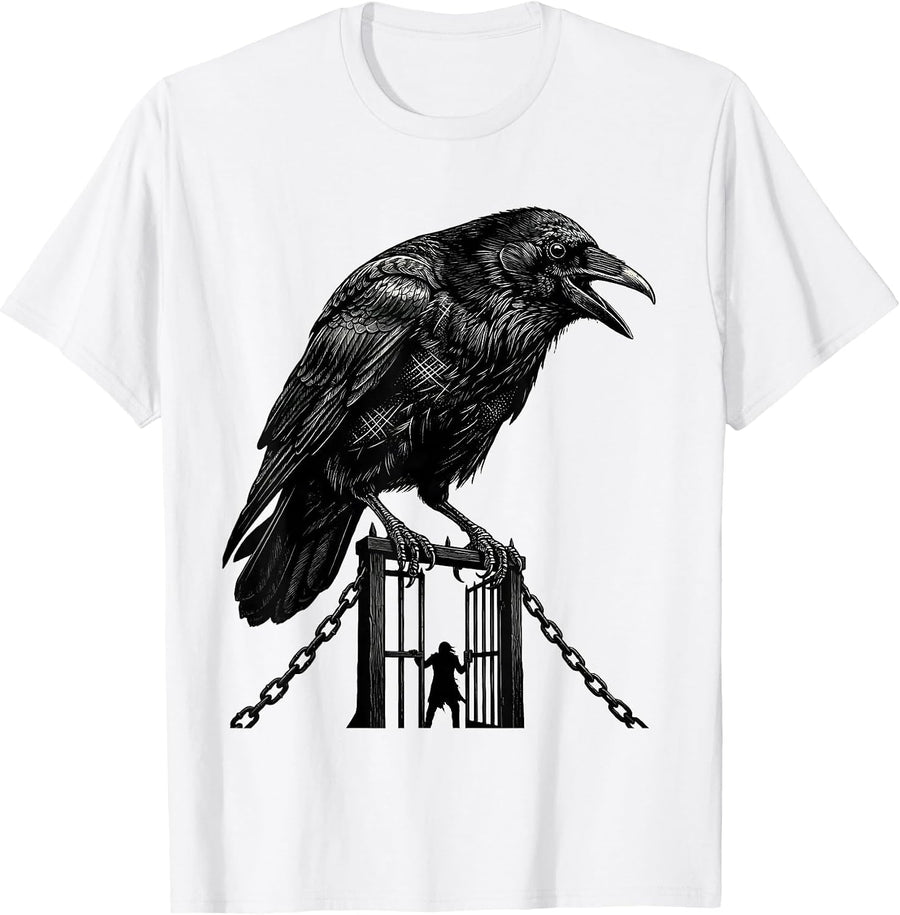 Men's Funny F-Caw-F Crow Dark Humor Gothic Halloween T-Shirt - White