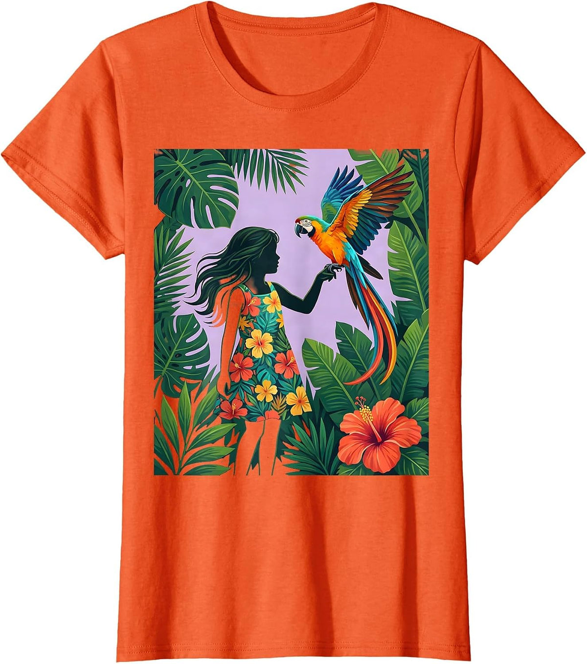 Tropical Parrot on Hand Girls Hawaiian Design T-Shirt - Orange