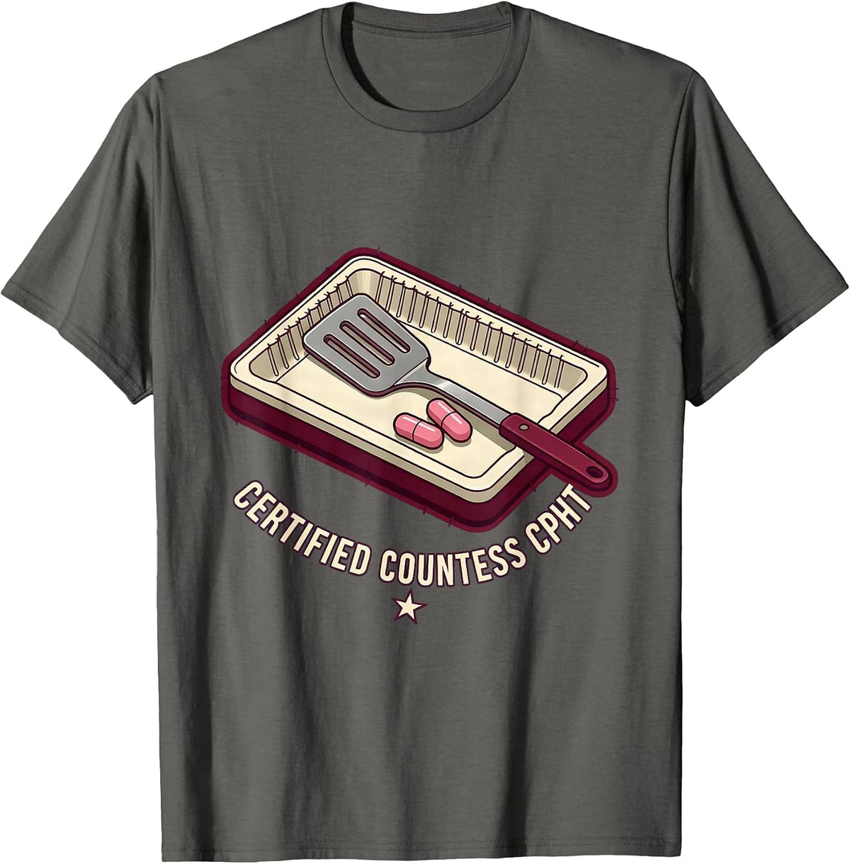 Certified Countess CPhT Sparkle Varsity Pharmacy Tech Humor T-Shirt - Asphalt Grey