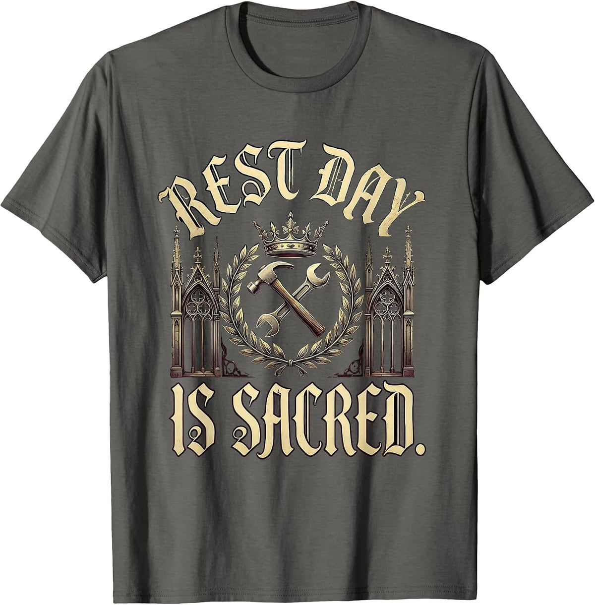 Rest Day Is Sacred Labor Day Graphic Design T-Shirt - Asphalt Grey