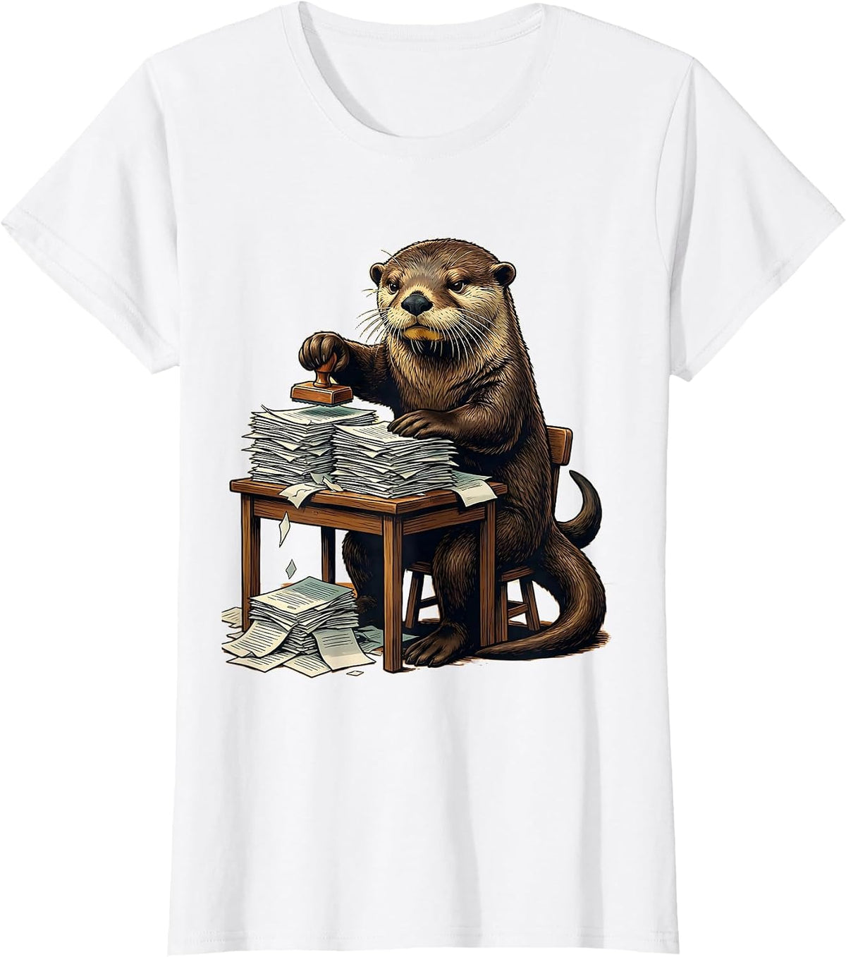 Sea Otter Desk Funny Otter Lover Gift T-Shirt - White