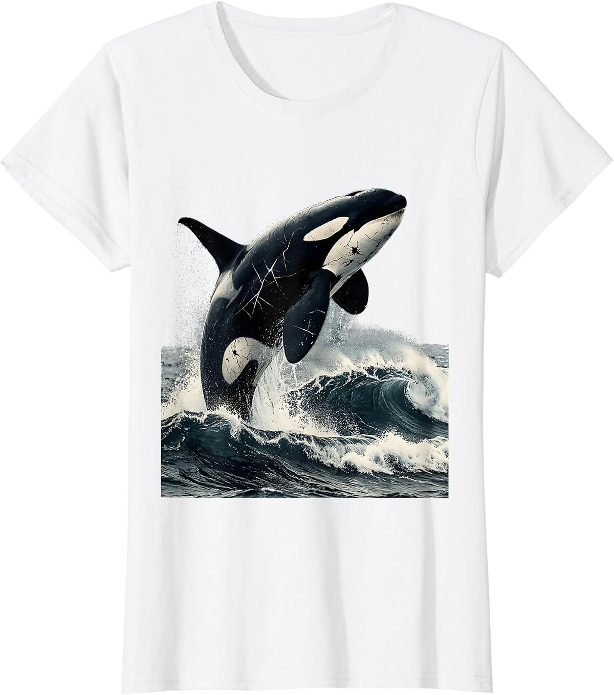 Alaska Orca Breaching Icy Ocean Waves Art T-Shirt - White