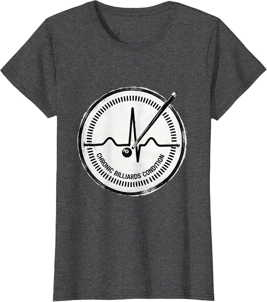 Women's Chronic Billiards Condition Rubber Stamp Cue Ball Enthusiast T-Shirt - Dark Heather Grey