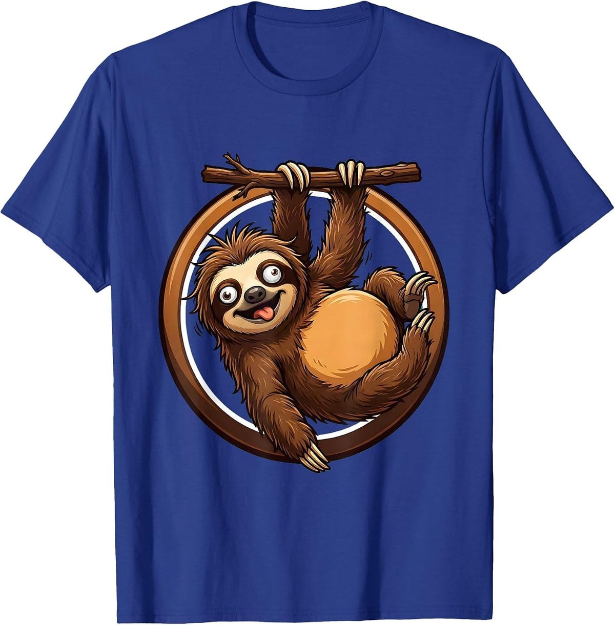 Derpy Googly-Eyed Sloth Hanging Upside Down T-Shirt - Royal Blue