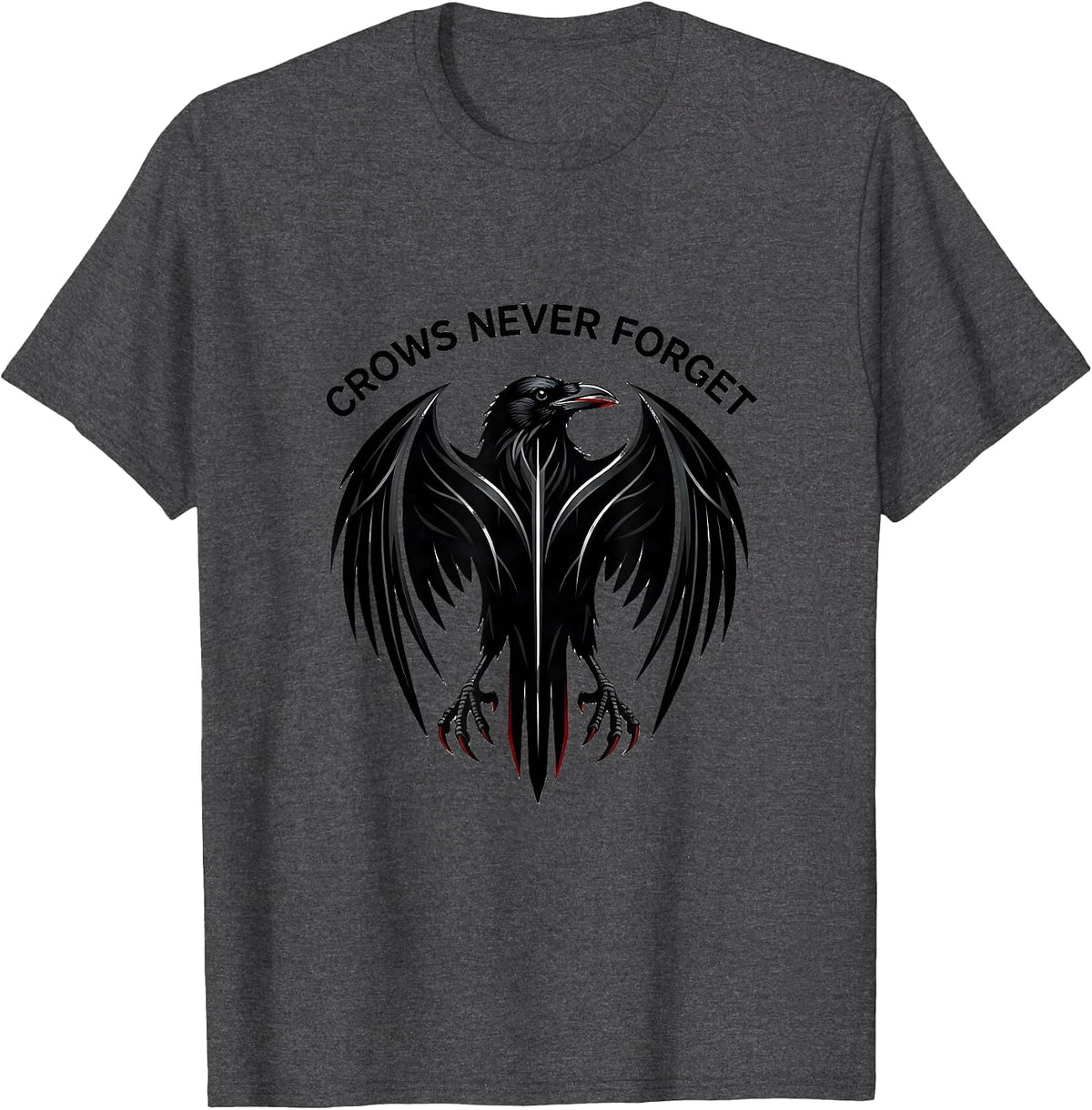 Crows Never Forget Intelligent Bird Design T-Shirt - Dark Heather Grey