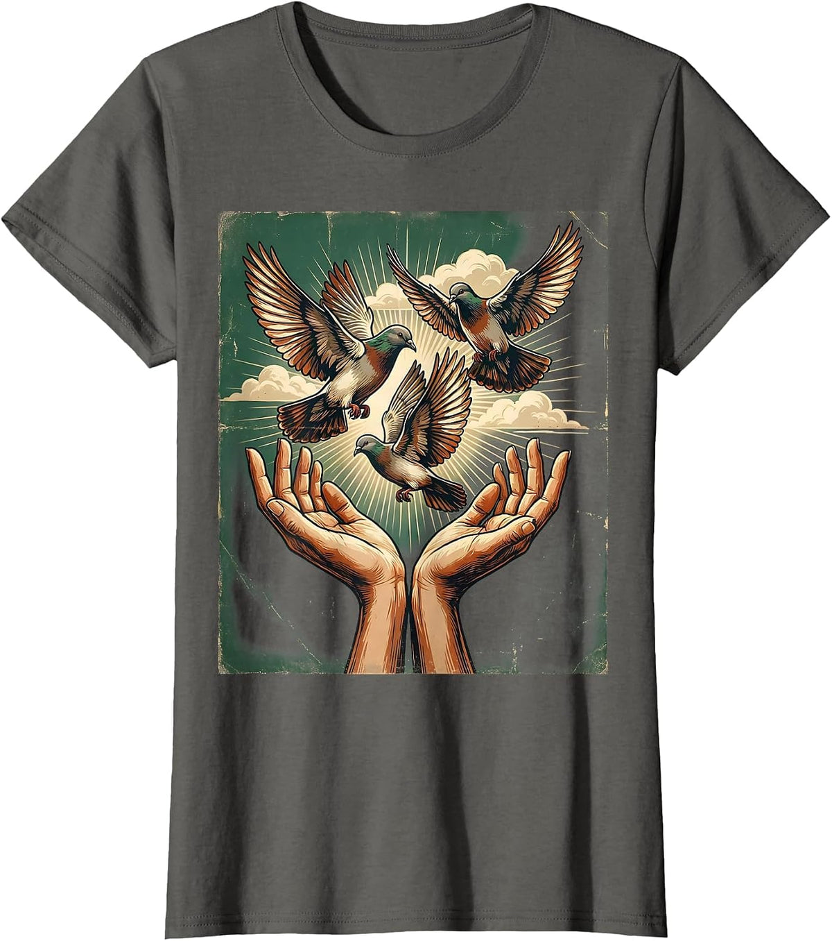 Women's Gigi Doves Released Into the Sky Illustration T-Shirt - Asphalt Grey