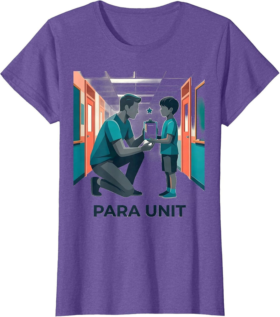 Para Unit Flat Vector Teacher Aide Appreciation Back T-Shirt - Purple Heather