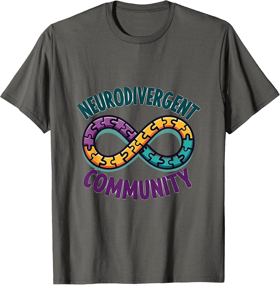 Neurodivergent Community Autism Acceptance Design T-Shirt - Asphalt Grey