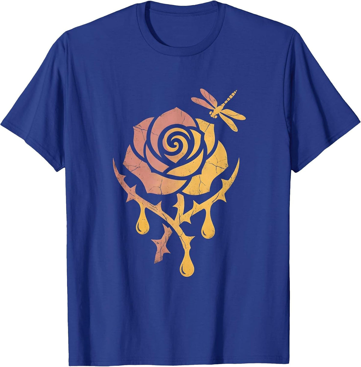 Men's Gigi Bold Rose With Thorns and Dripping Honey T-Shirt - Royal Blue