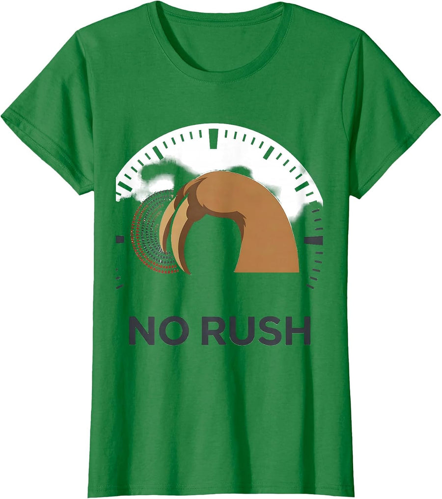 Women's No Rush Funny Sloth Lover Lazy Life Deadpan Humor T-Shirt - Kelly Green