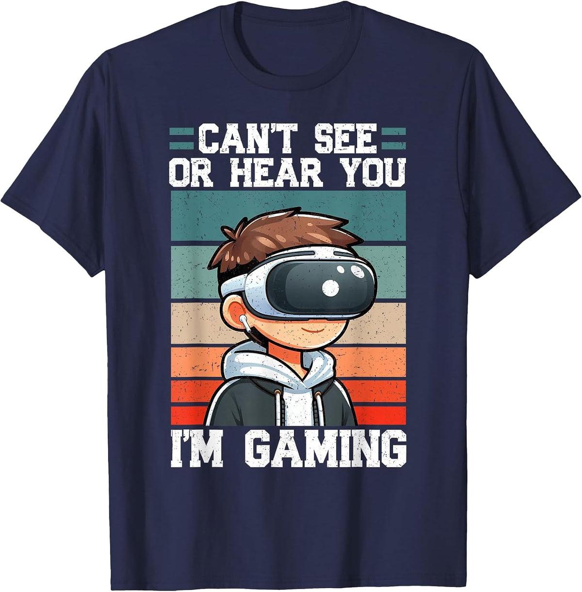 Can't See Or Hear You I'm Gaming VR Gamer Headset Retro T-Shirt - Navy Blue