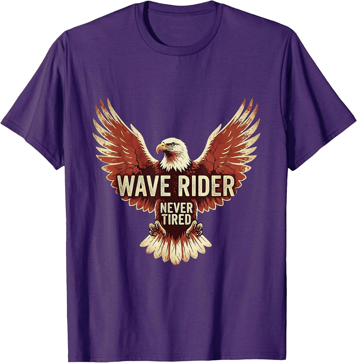 Wave Rider Never Tired Mens Beach Design T-Shirt - Purple