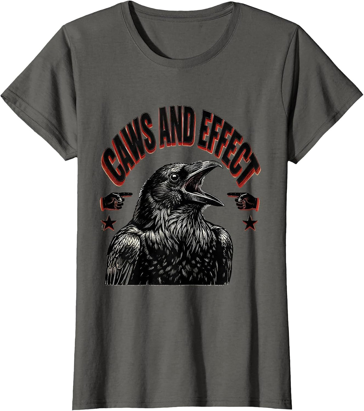 Women's Caws and Effect Funny Crow Bird Design T-Shirt - Asphalt Grey