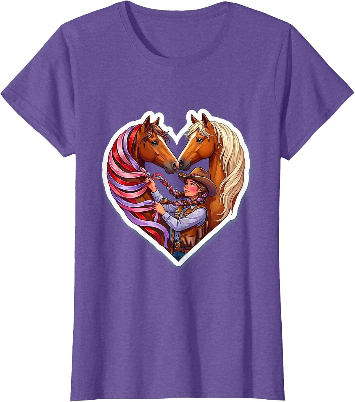 Cowgirl Braiding Horse Mane With Ribbons T-Shirt - Purple Heather
