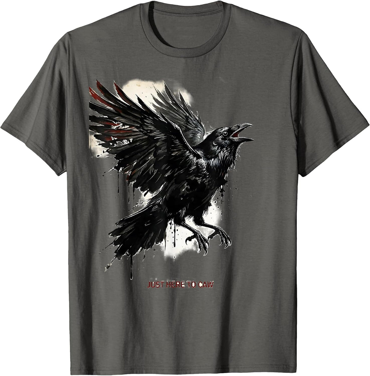 Just Here to Caw Funny Crow Bird Design T-Shirt - Asphalt Grey